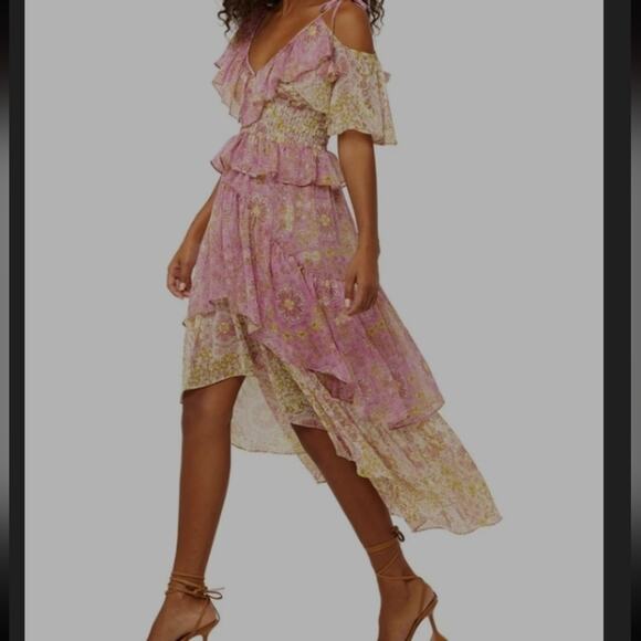 Misa Los Angeles "Liv" Assymetrical Flutter Sleeve Handkerchief Hem Boho Dress